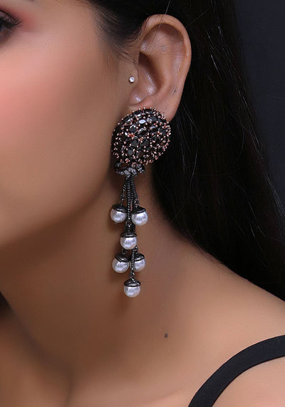 Black Toned Dangler Earring with Pearls