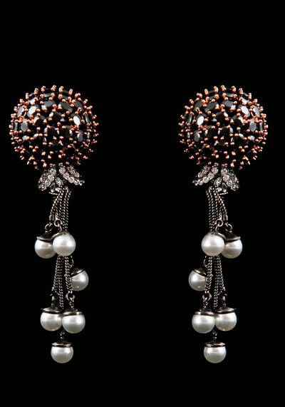 Black Toned Dangler Earring with Pearls