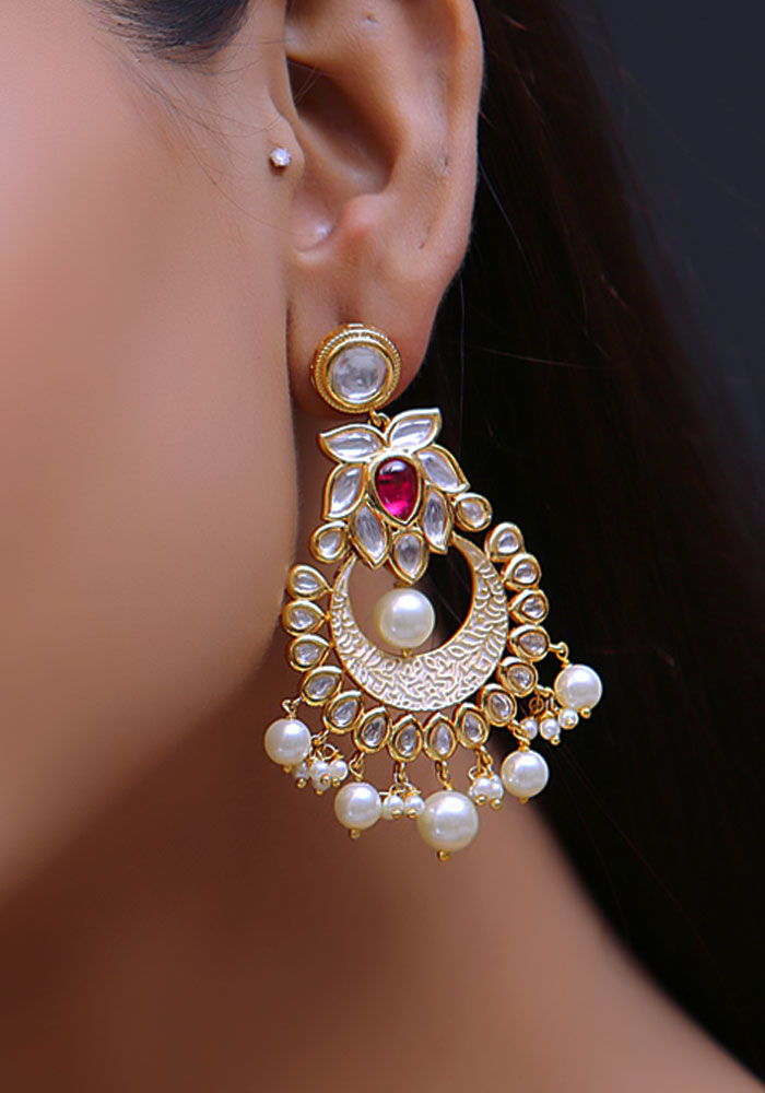 Enamel Kundan Earring with Pearls