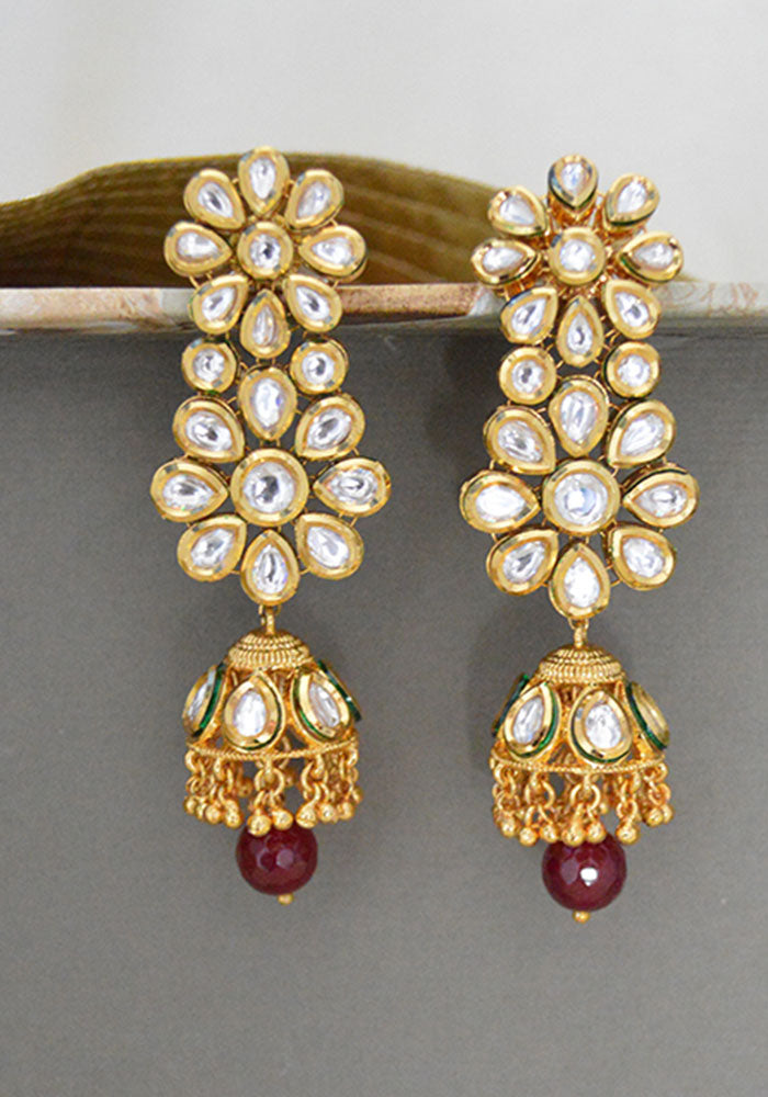 Gold Toned Kundan Dangler Jhumki Earrings