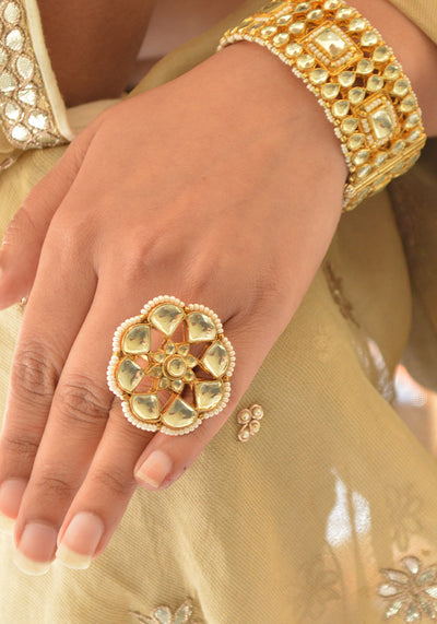 Gold Toned Kundan Ring