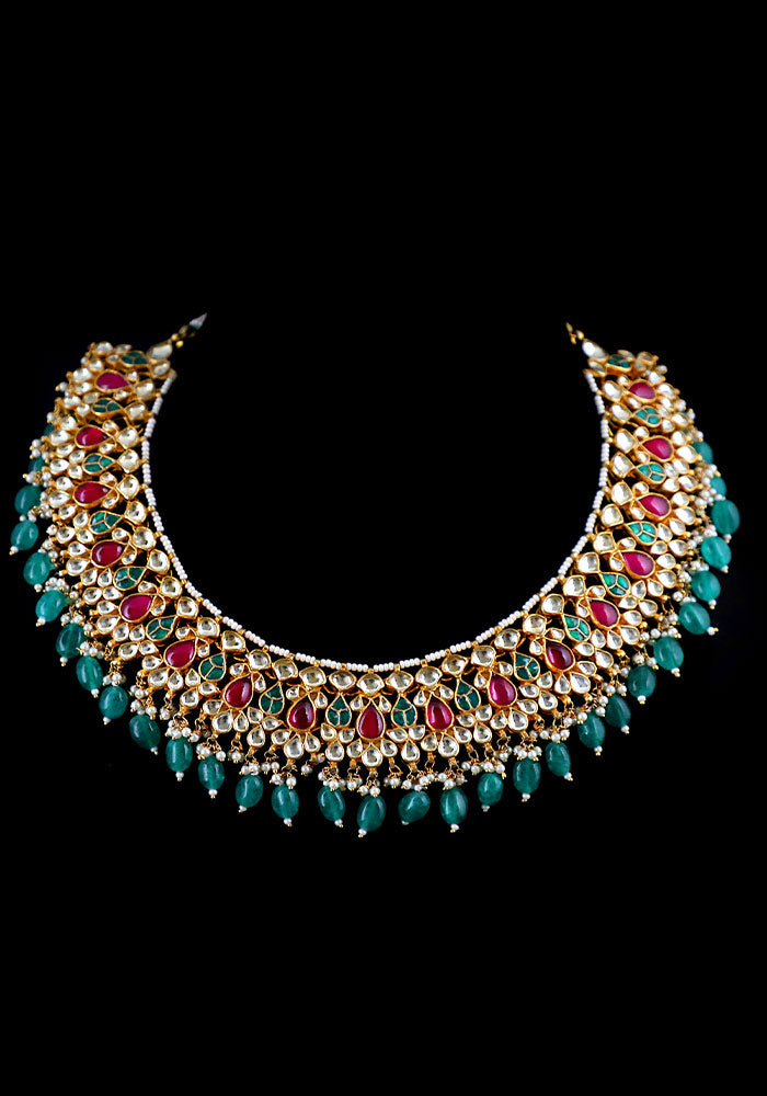 Gold Toned Multicolored Kundan Necklace