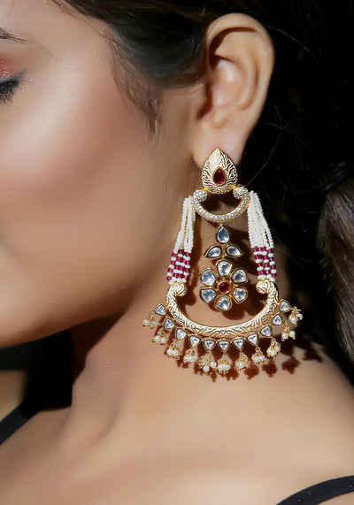 Ivory Toned Kundan Meenakri Dangler Earrings with Pearls