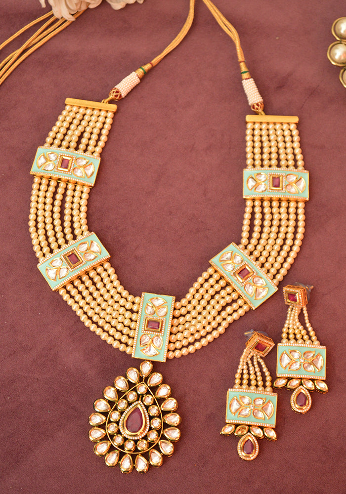 Kundan Pendant 7 Layer Pearl String Necklace