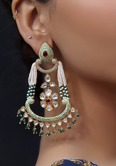Mint Green Pearl Kundan Earring