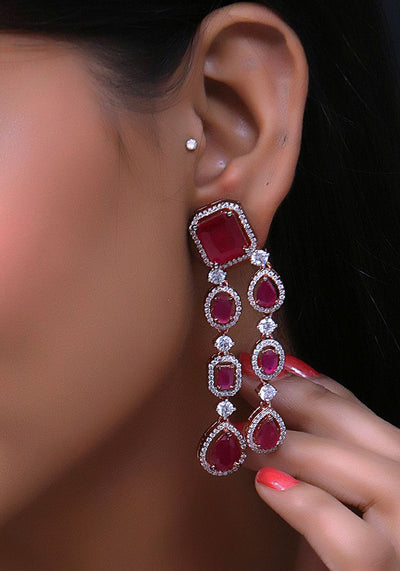 Pink Toned American Diamond Earrings