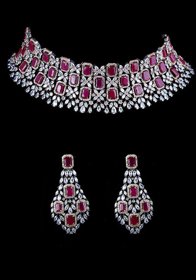 Pink Toned American Diamond Choker Set