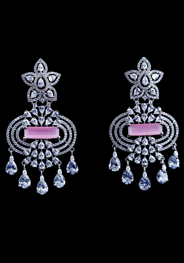 Pink Toned American Diamond Earrings