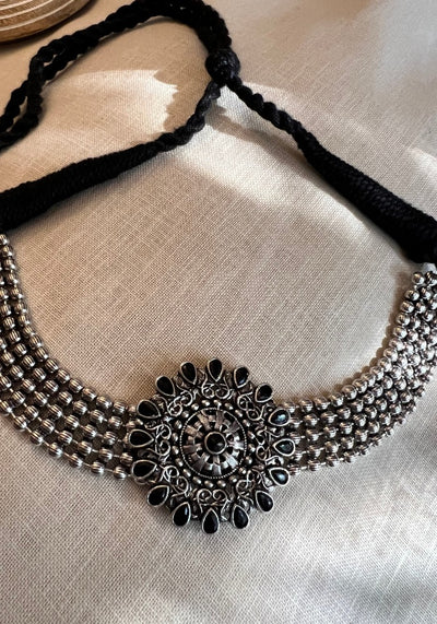 Purusha Black Toned Oxidised Silver Necklace Set