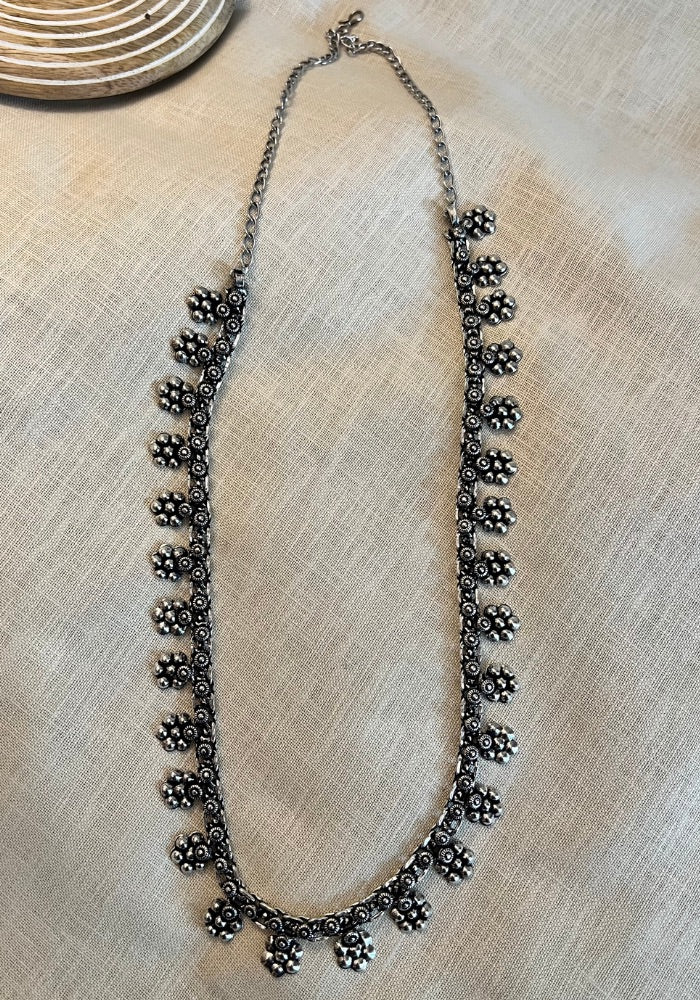 Purusha Long Oxidised Silver Necklace