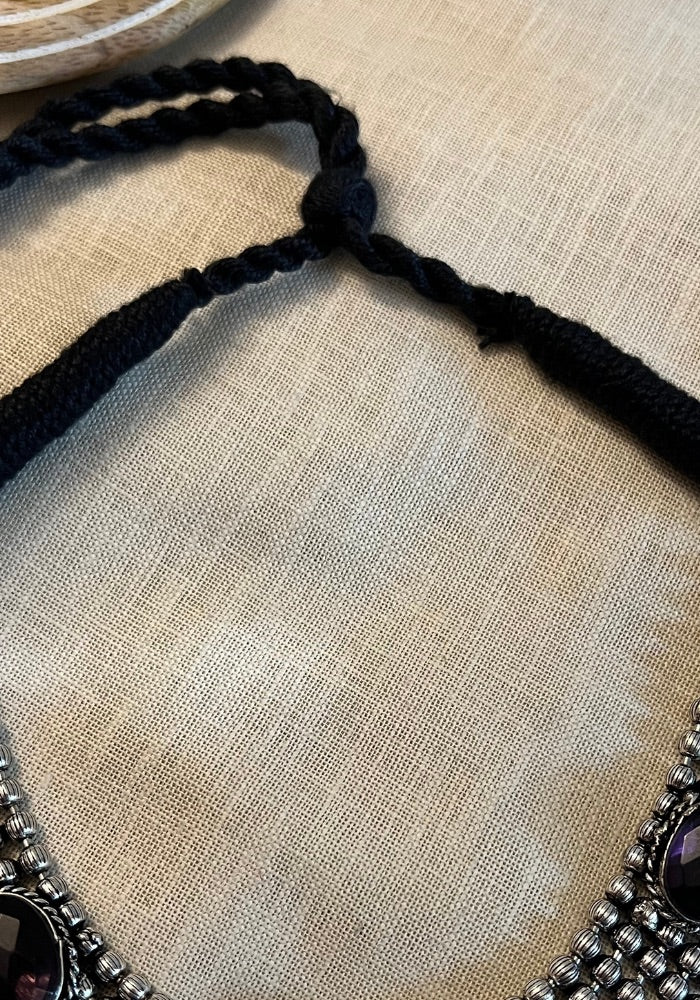 Purusha Oxidised Amethyst Colored Stone Necklace Set