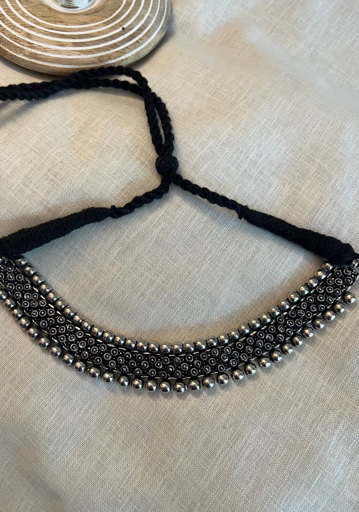 Purusha Oxidised Silver Choker Necklace