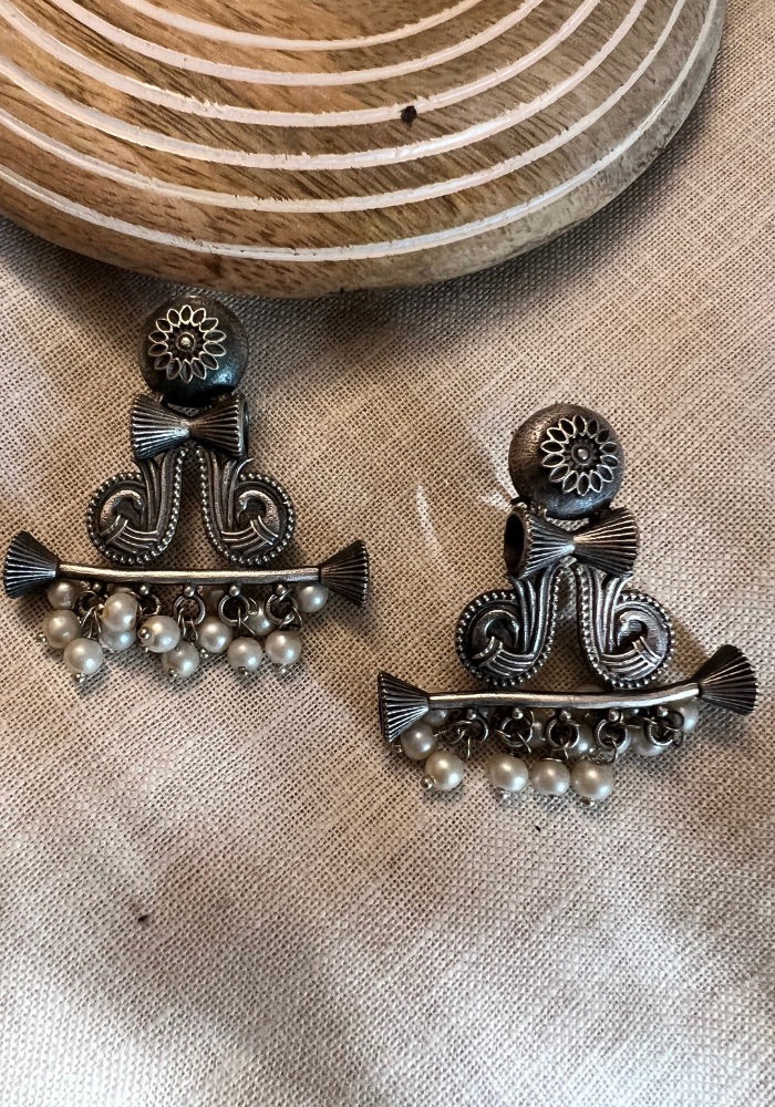 Purusha Oxidised Silver Earrings