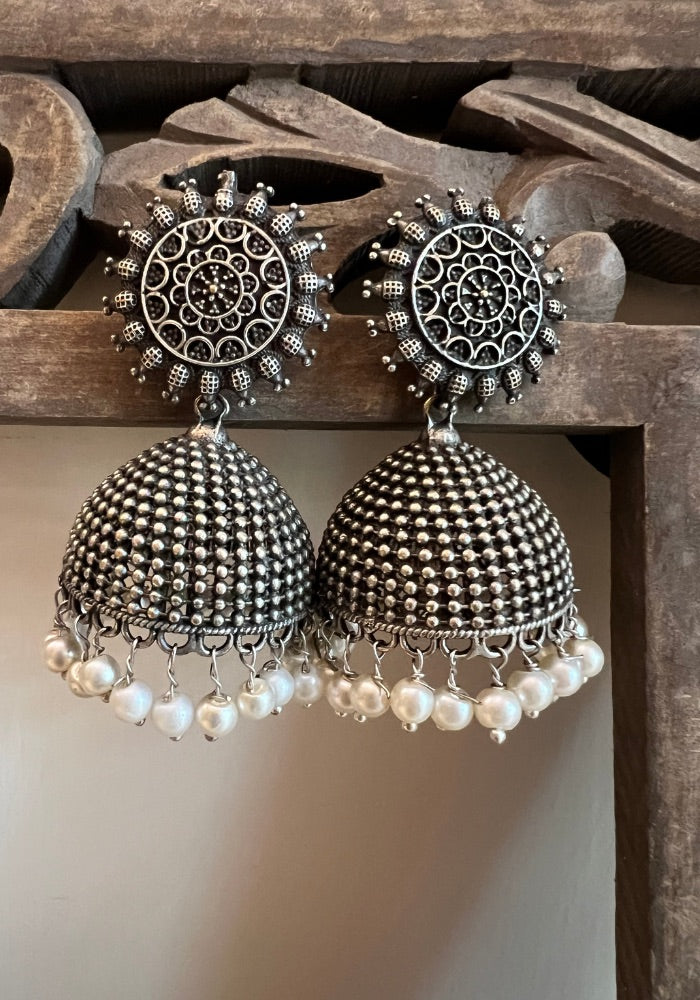 Purusha Oxidised Silver Jhumki Earrings