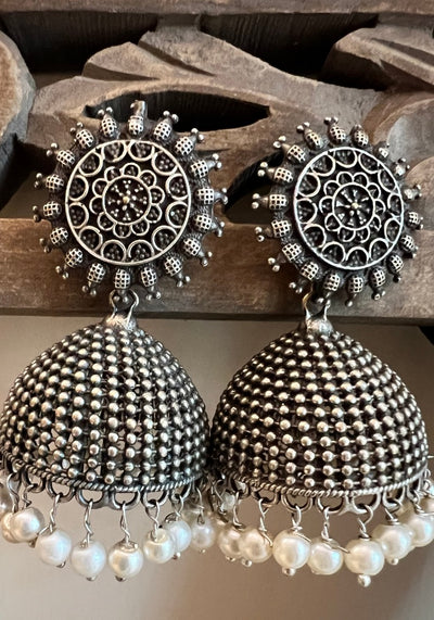 Purusha Oxidised Silver Jhumki Earrings