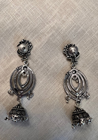 Purusha Oxidised Silver Long Earrings