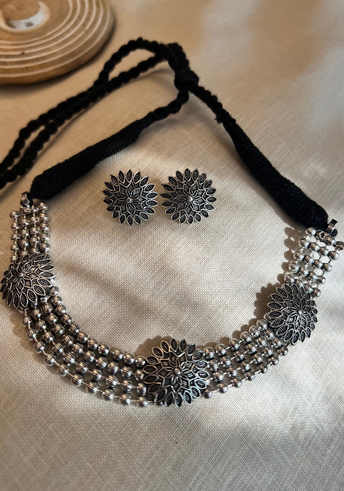 Purusha Oxidised Silver Necklace Set
