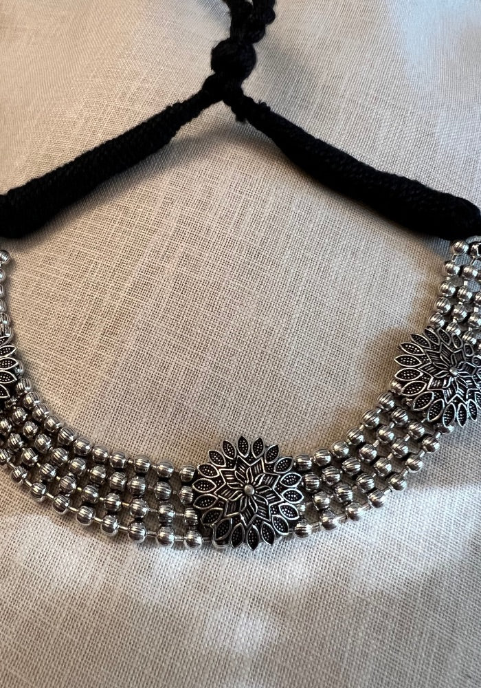 Purusha Oxidised Silver Necklace Set