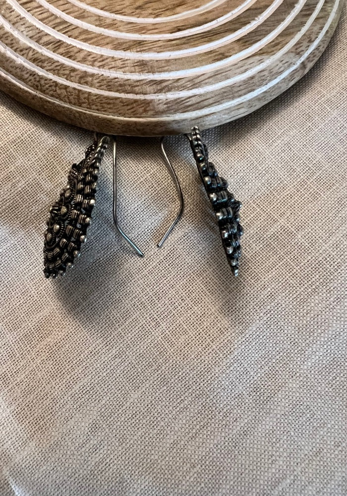 Purusha Oxidised Silver Round Earrings