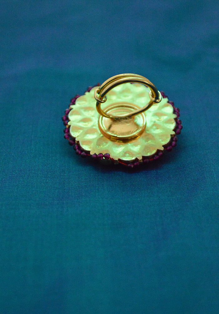 Red Outlined Gold Toned Polki Ring