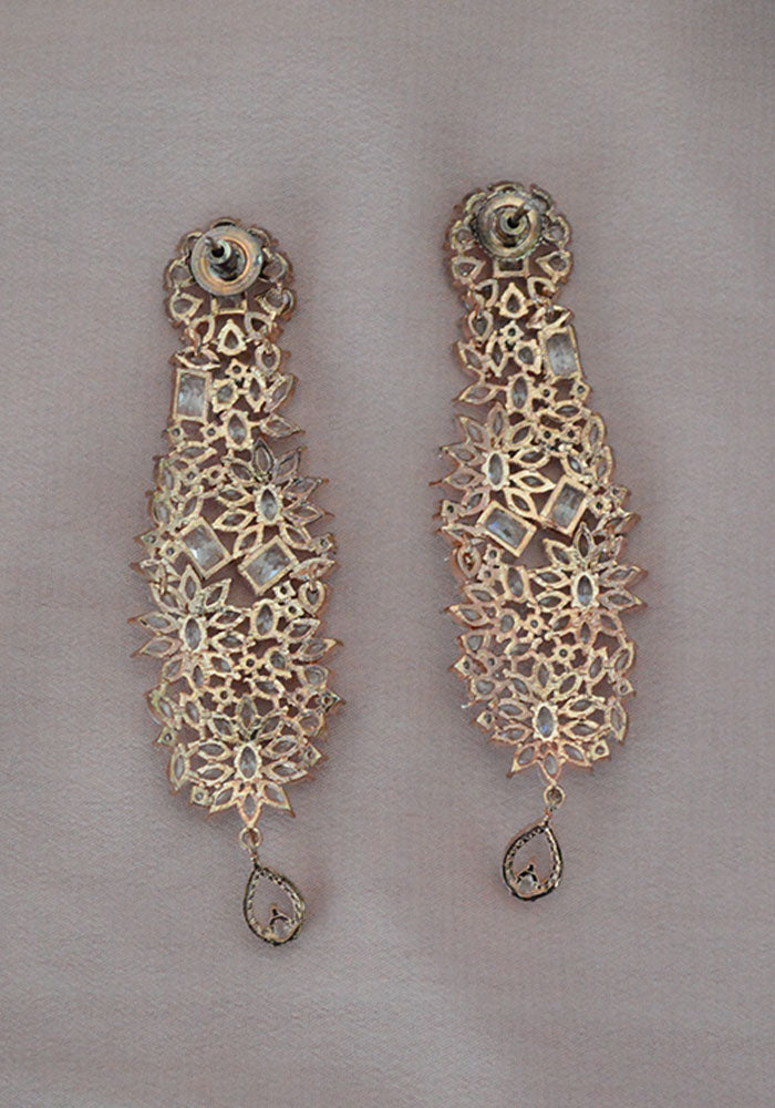 Rose Gold Toned American Diamond Dangler Earrings