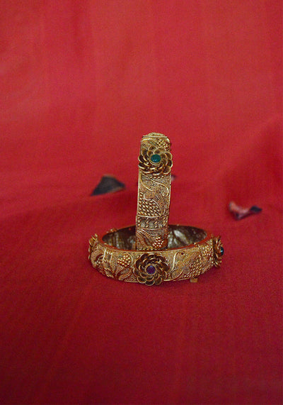 Temple Gold Multicolored Stone Bangle Pair